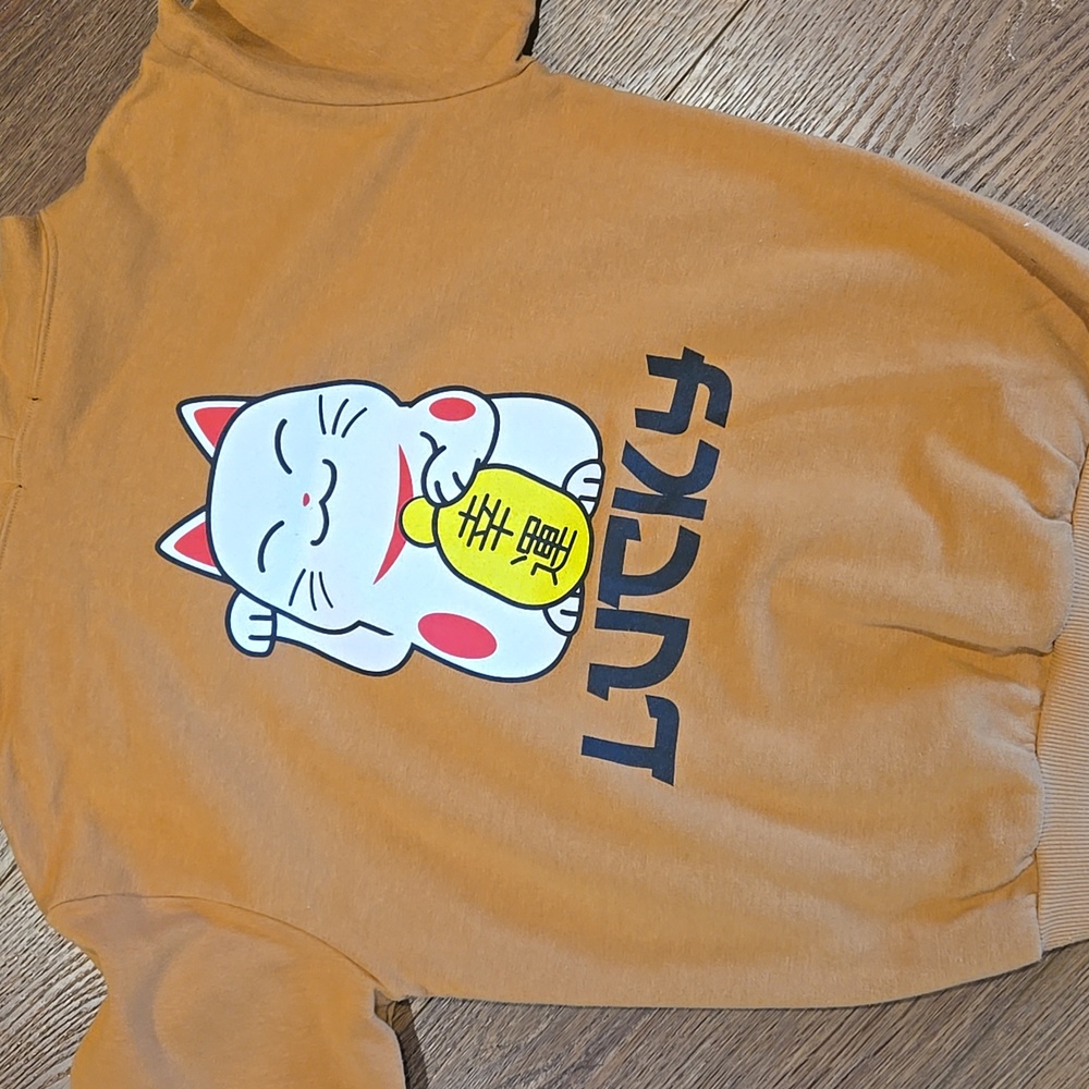 SOCIAL SCENE LUCKY MONEY CAT GRAPHIC HOODIE SIZE MED.   #7823